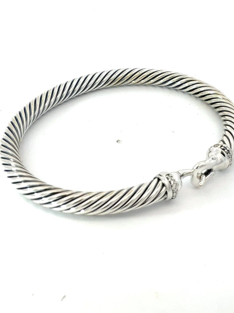 David Yurman Estate Diamond Cuff Bracelet Size 7.5" Silver 5 Mm Dy784